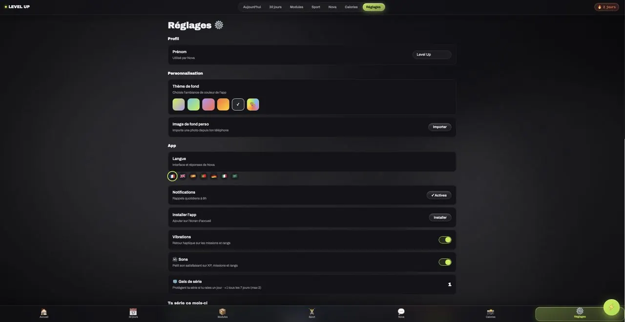 Réglages sur ordinateur